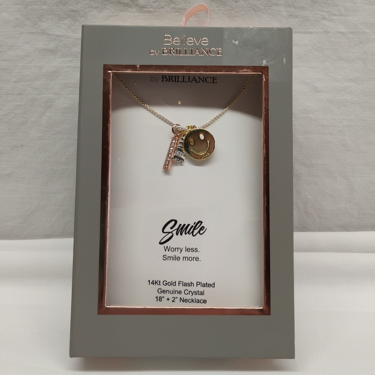 Believe By Brilliance 14kt Gold Flash Plated Crystal Smile Face PendantChain 10$